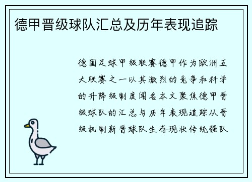 德甲晋级球队汇总及历年表现追踪